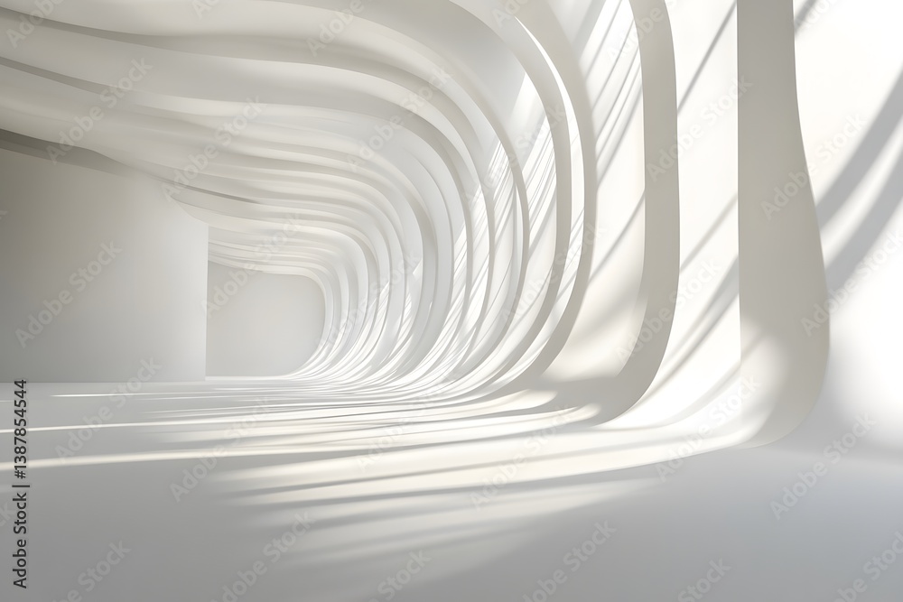 Naklejka premium Abstract white tunnel or corridor with light and shadows creates a surreal effect.