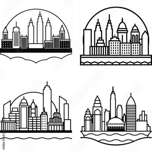 Minimal Mumbai Skyline Silhouette Logo Bundle Clean White Background Icons