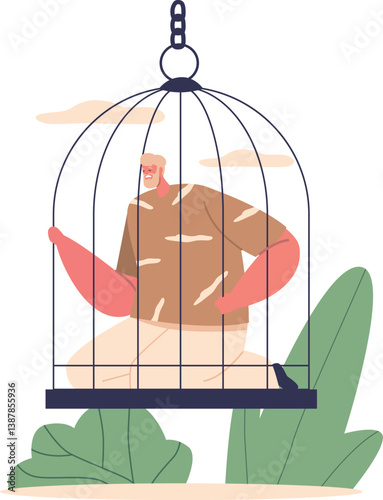 Man trapped in bird cell