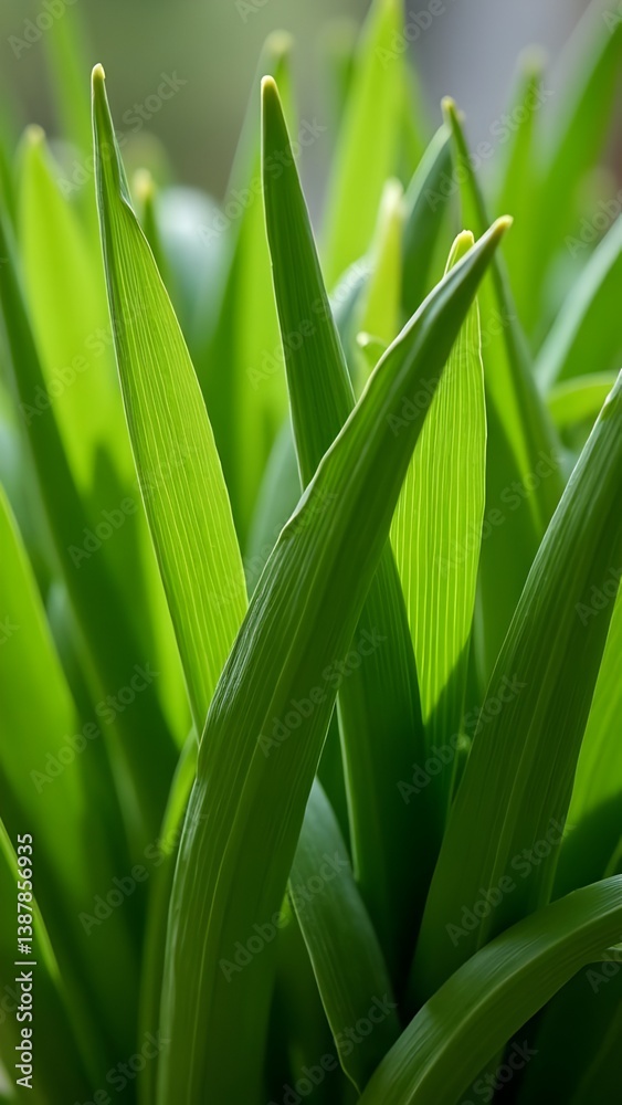 Vibrant green plant shoots bathed in sunlight in a close-up view Vibrant green plant shoots bathed in sunlight in a close-up view