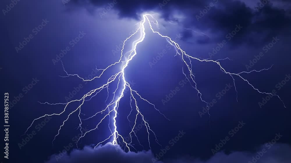 Electric forks of lightning streak down from dark ominous storm clouds during a severe weather event, bringing potential energy.