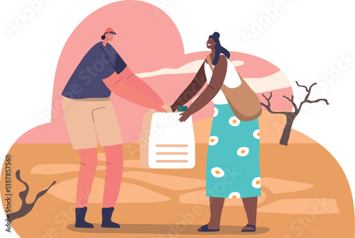 Humanitarian assistance in drought vector illustration