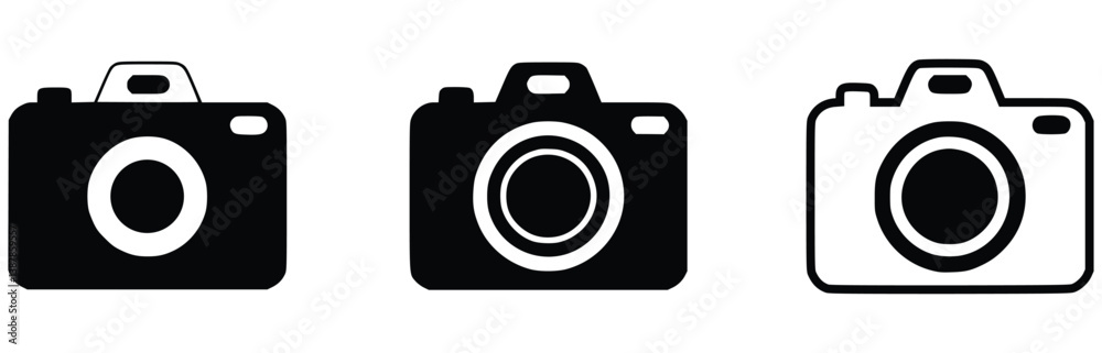 Black And White Camera Icon Set In Flat Design Style Illustration Black And White Camera Icon Set In Flat Design Style Illustration