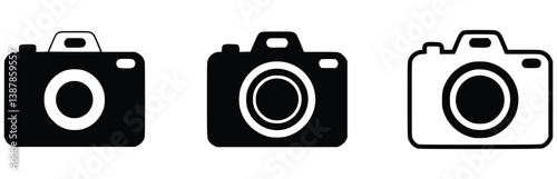Black And White Camera Icon Set In Flat Design Style Illustration