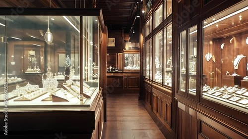 Wallpaper Mural Elegant jewelry store interior with glass display cases and wooden paneling Torontodigital.ca