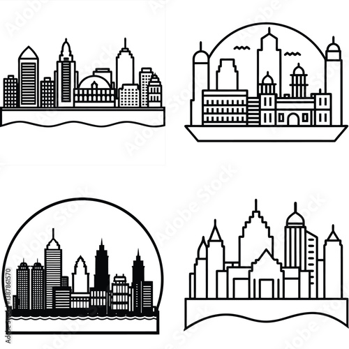 Minimal Mumbai Skyline Silhouette Logo Bundle Clean White Background Icons