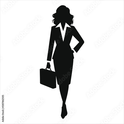 Professional Woman Silhouette with Briefcase/A confident, professional woman silhouette is depicted in business attire, carrying a briefcase.