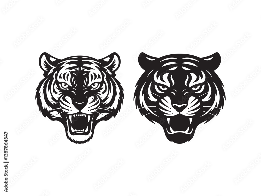 Obraz premium silhouette tiger head vector isolate on white background