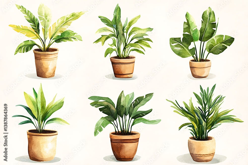 Fototapeta premium Elegant Mix of Indoor and Outdoor Potted Plants for Green Interior Design and Home Decor