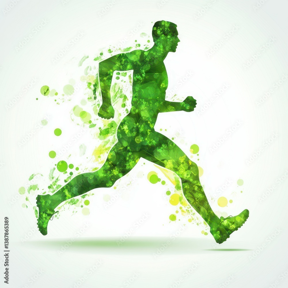 Dynamic runner silhouette in green hues showcasing energy and motion Dynamic runner silhouette in green hues showcasing energy and motion