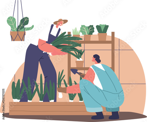 Women working in greenhouse vector illustration
