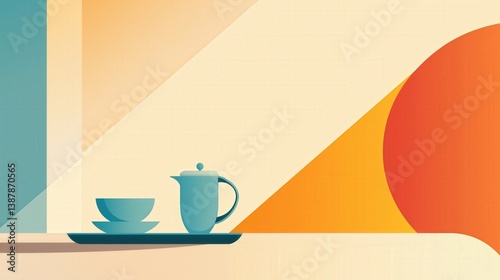 Stylized coffee setup with bold geometric shapes and warm sunrise tones. Perfect for café branding, lifestyle, and decor themes.