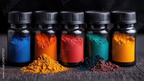 Colorful powdered pigments in small jars