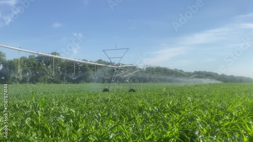 agriculture irrigation of farm field. automatic artificial irrigation of the field for good harvest. smart agriculture eco farming concept artificial intelligence. agricultural irrigation land farm