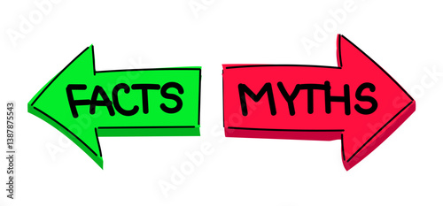 Doodle Facts and Myths arrows. Banners for true or false facts. Facts vs Myths in arrows.