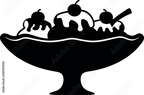 Elegant black silhouette of Ice Cream Sundae vector art illustration.