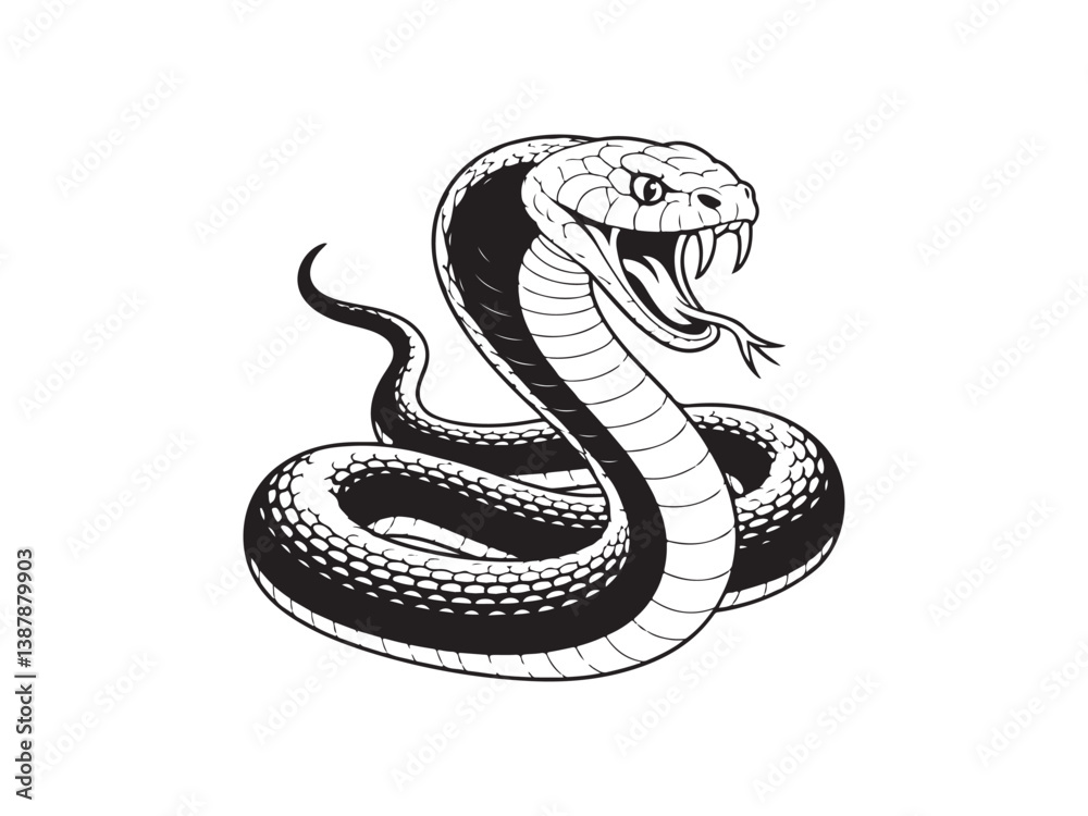 Fototapeta premium vector-style illustration of a cobra snake in a striking pose