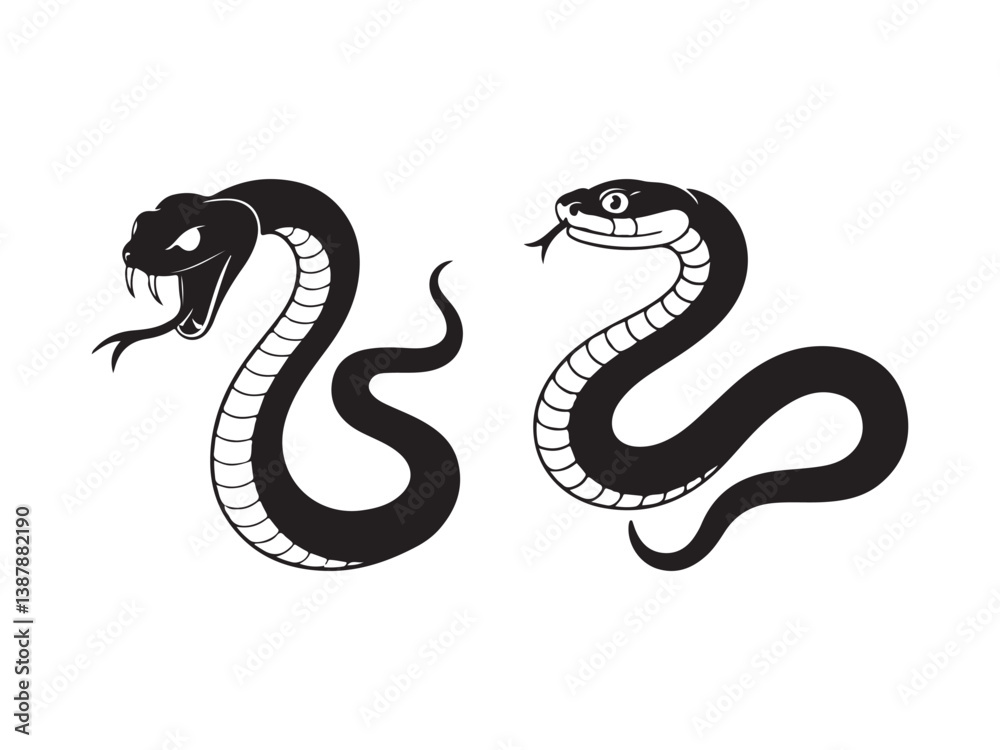 Fototapeta premium different type of silhouette snake vector isolate on white background