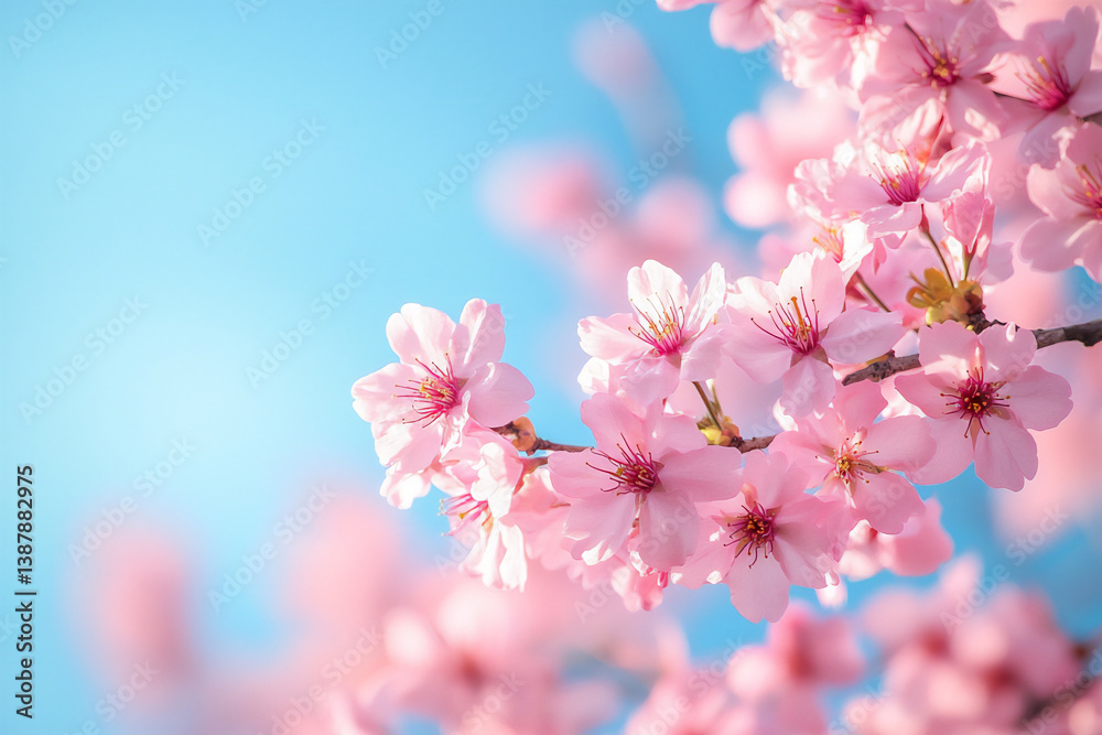 Naklejka premium soft pink cherry blossoms against blue sky,
