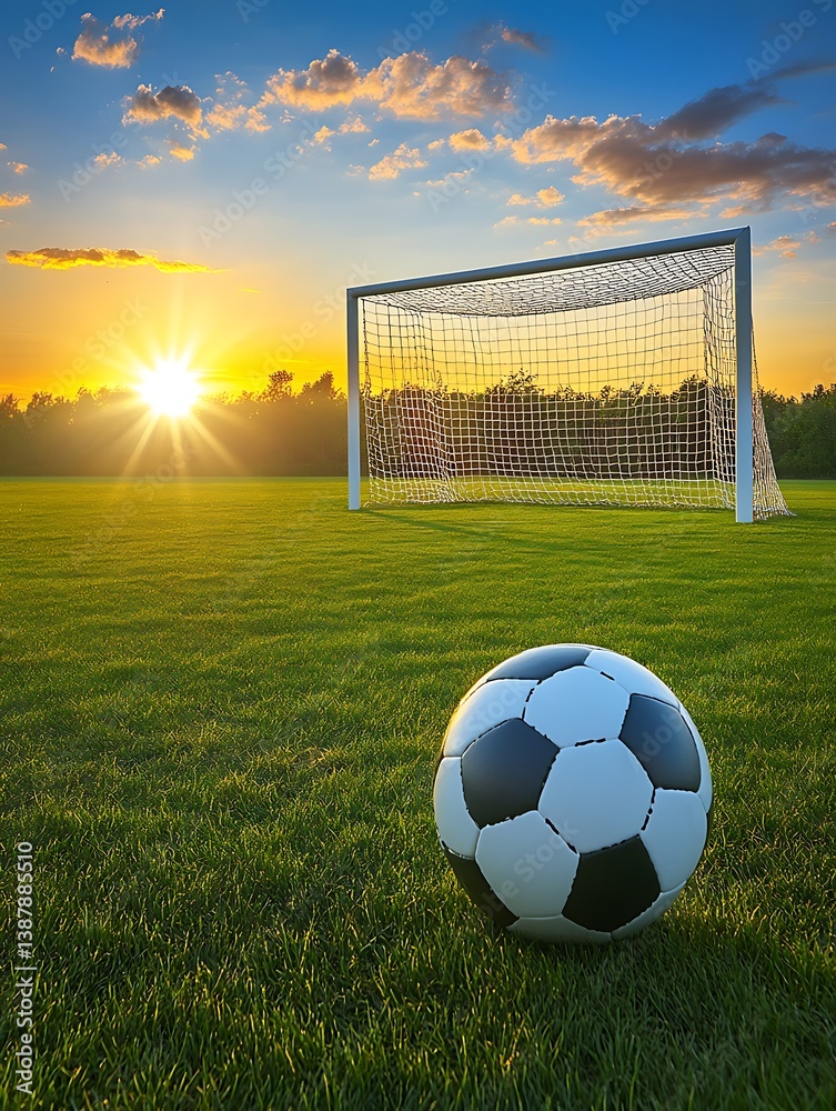 Fototapeta premium Soccer Goal Sunset Field Scene
