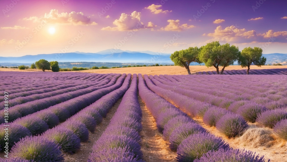 Lavender Field at Sunset in Provence, France: A Breathtaking View of Nature's Beauty Lavender Field at Sunset in Provence, France: A Breathtaking View of Nature's Beauty