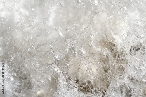 Close-up of ice with air bubbles, showing intricate texture and frozen water.