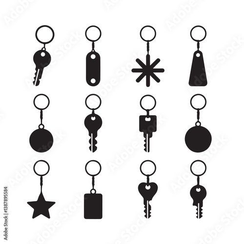  Assorted Keychains Featuring Keys, Tags, and Stars