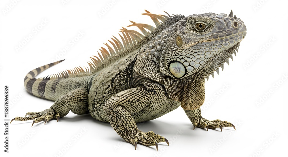 Fototapeta premium Green iguana portrait studio shot bright lighting. AI Generated