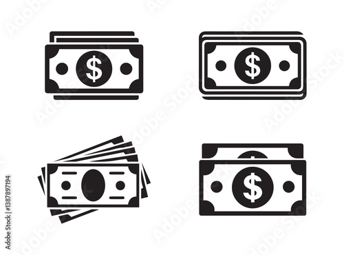 Cash Money Icon Set Dollar Bill Vector Illustrations Collection