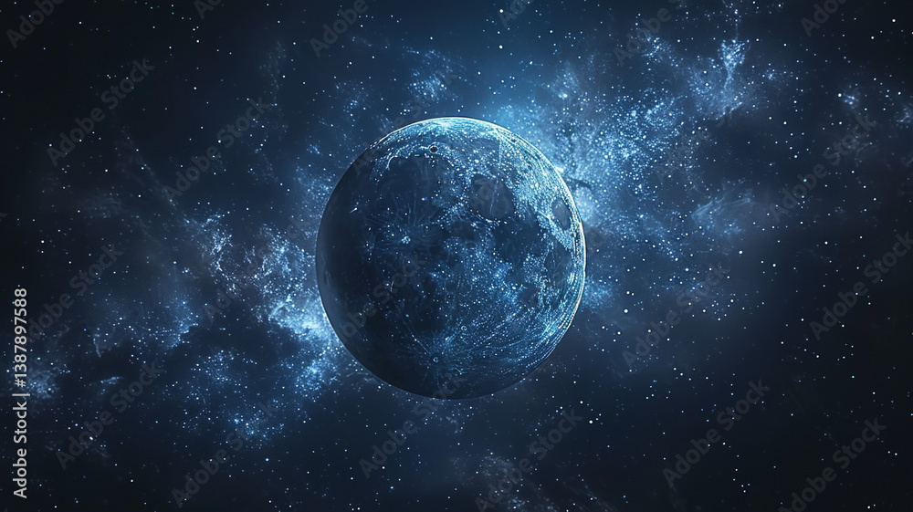 Fototapeta premium Cosmic bodies, the moon, planets, craters in the body of liquid metal.