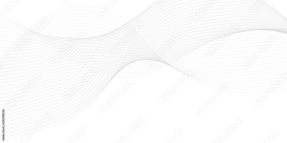 Fototapeta premium Abstract white and gray business wave technology voice concept line on transparent background. Vector minimalist wavy line art design, modern digital flowing wave pattern