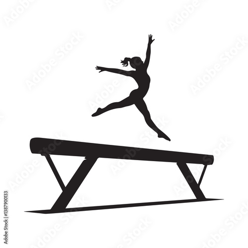  Gymnast Performing a Balance Beam Routine in Silhouette