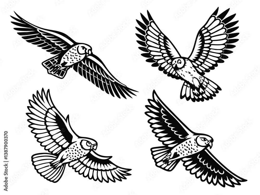 Fototapeta premium Owl in Flight - Vintage Woodcut Engraving Vector Illustration