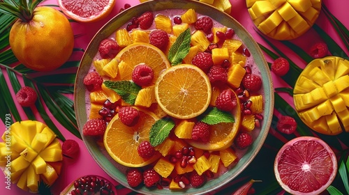 A Vibrant Smoothie Bowl Showcase of Exotic Fruits and Freshness