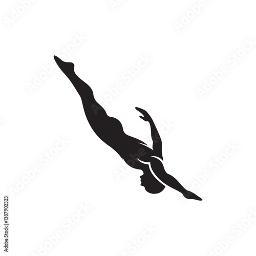 swimmer diving silhouette vector clip art logo design