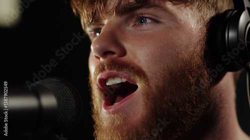 Music Poster of a Man Singing in a Recording Studio photo