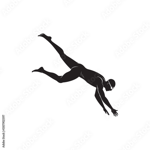 swimmer diving silhouette vector clip art logo design