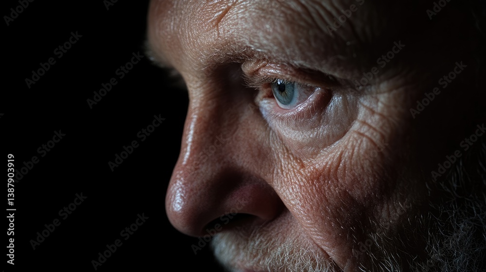 Obraz premium Close-up of a pensive older man's profile