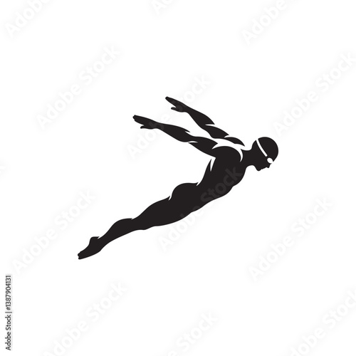 swimmer diving silhouette vector clip art logo design