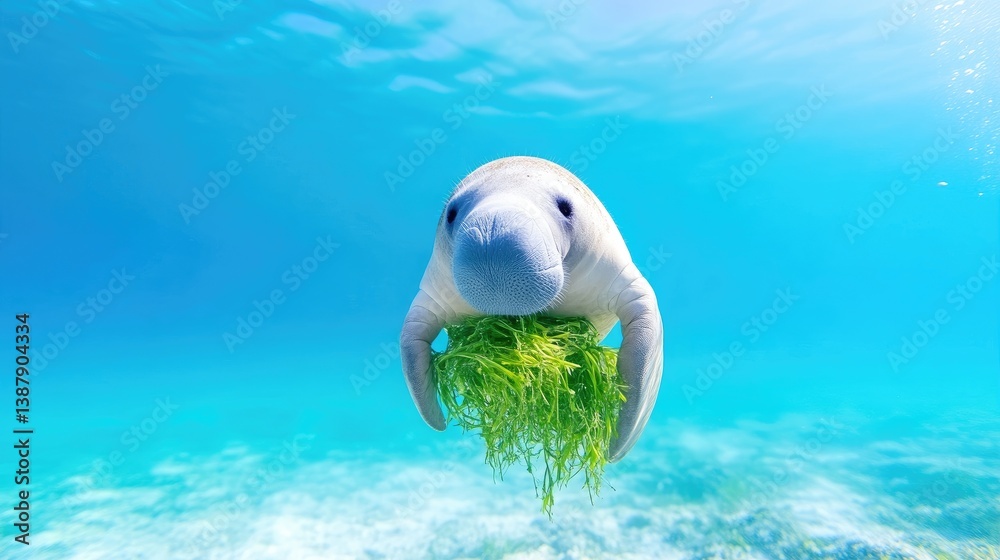 Naklejka premium Sea Cow Feeding Underwater