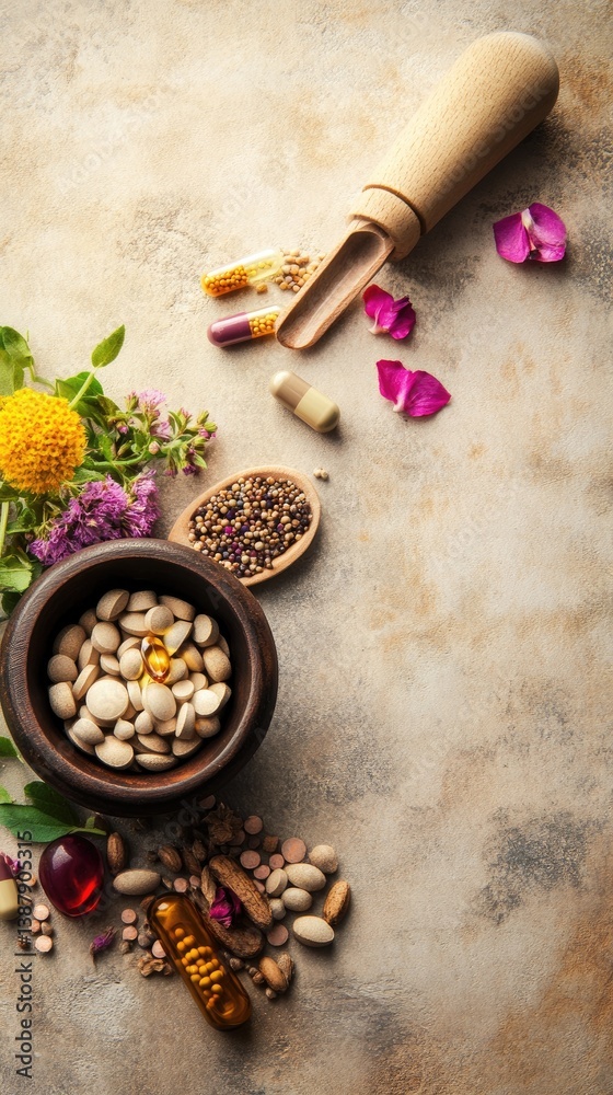 Assorted natural supplements and herbs for health and wellness Assorted natural supplements and herbs for health and wellness