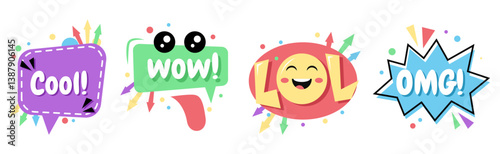 Cute Speech bubble sticker cartoon set