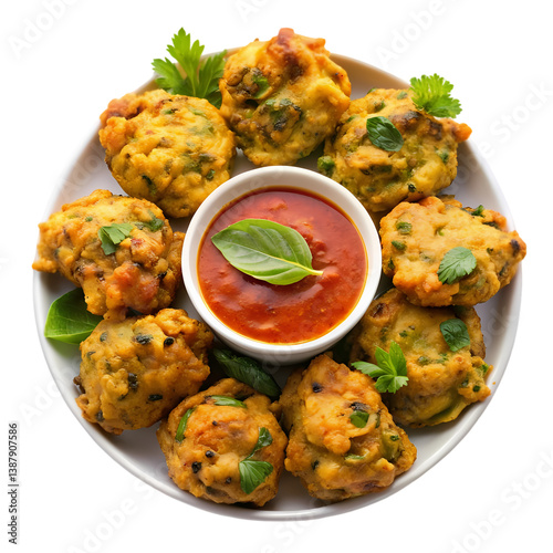 Pakora Recipe: Indian Vegetable Fritters isolated on transparent background