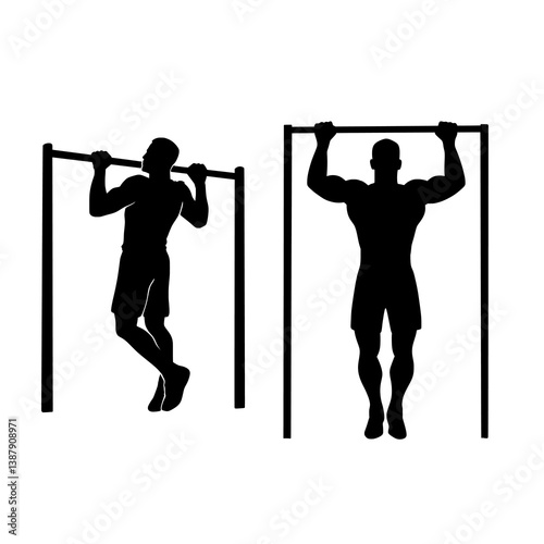 Pull-Up Exercise Silhouette of Athletes on Bar