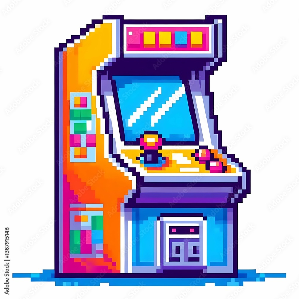 Obraz premium Retro Pixel Arcade Cabinet Vibrant Colors and Classic Design suitable for marketing material