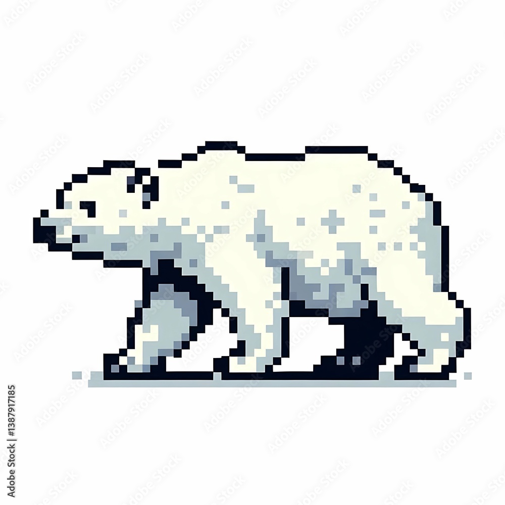 Fototapeta premium Pixel Art Polar Bear Walking Side View Suitable For Multimedia Project