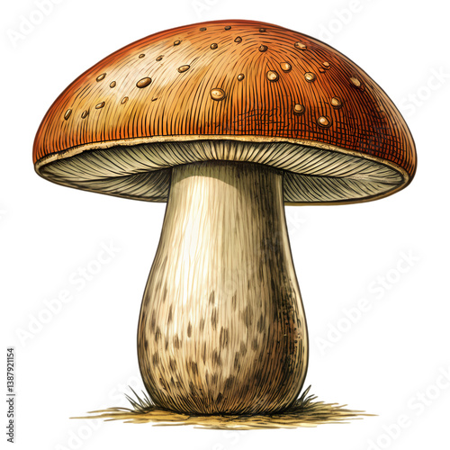 Stunning Red-Brown Mushroom Illustration isolated on transparent background