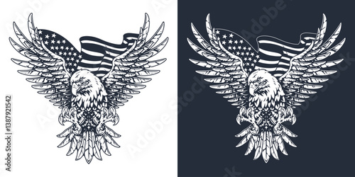 Detailed eagle graphic design with American flag