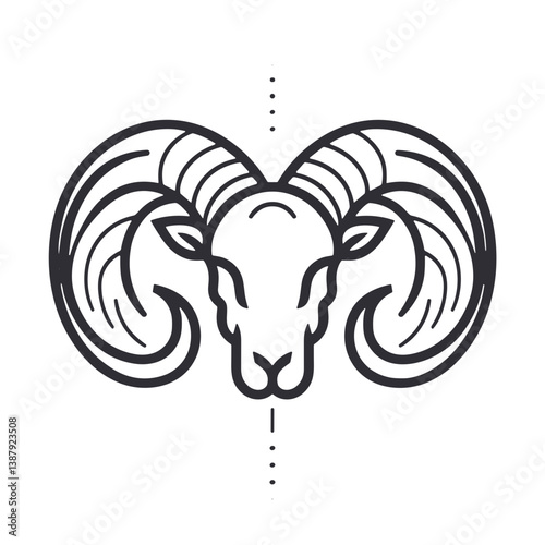 Stylized Aries zodiac sign illustration featuring ram head with curled horns on light background for astrology art and branding