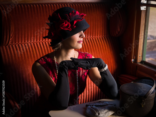 1920s woman in steam train